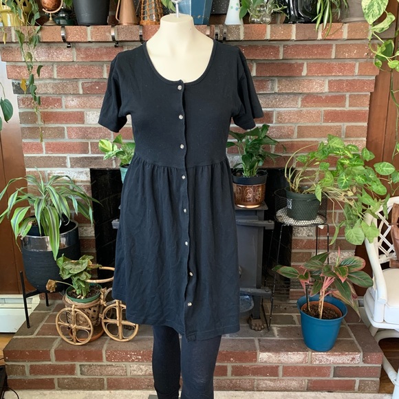 Jersey Knit Button Down Babydoll Mini Dress - Picture 2 of 5